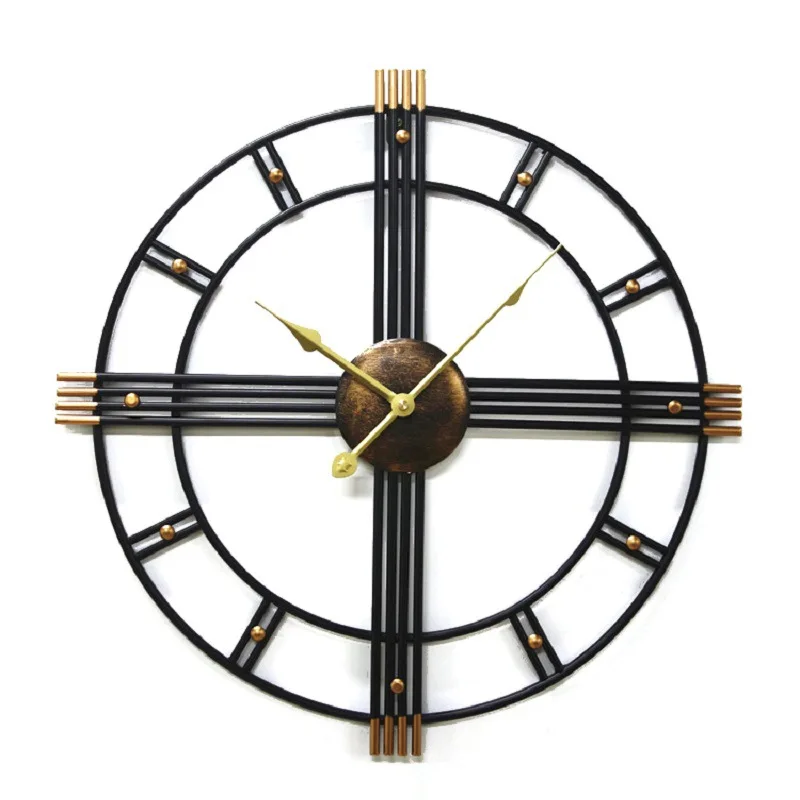 50/60cm European Retro Wall Clock Golden Black Metal Quartz Wall Clock Living Room Bedroom Mute