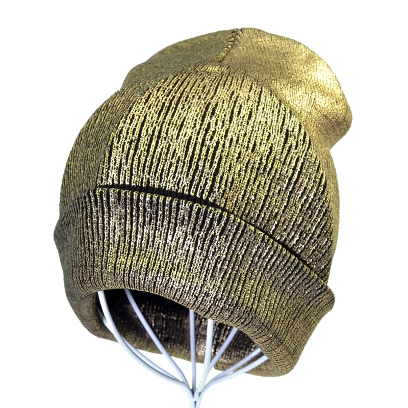 Женская вязаная бронзовая Золотая Серебряная бини зимняя теплая шапка женская хип-хоп шапочки радужные шляпы