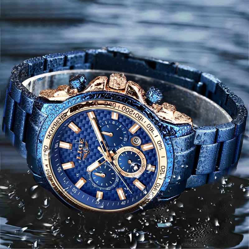 Lige New Fashion Blue Watchmens Watches Top Brand Luxury Clock Man Military Chronograph Quartz-4