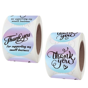 

500pcs/roll Laser Thank You Sticker For Bussiness Gift Package Sealing Colorful Labels Sticker Round Adhesive Stationery Sticker