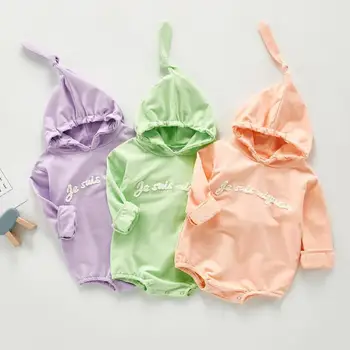 

Newborn Baby Girl Clothes Long Sleeves Hooded Bodysuit Letter Print Infant Toddler Jumpsuit Outfits Autumn Baby Clothing
