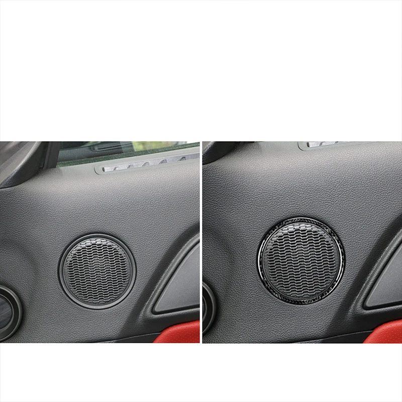 2PCS For Ford Mustang- Carbon Fiber car Loudspeaker decorative frame Trim strip interior 3D sticker Car style