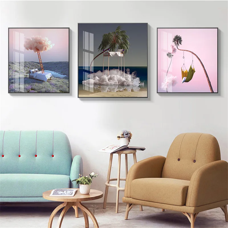 

Nordic ins wind small fresh creative pink dream c, printed canvas painting, girl, baby, children's room wall decoration, bedroom