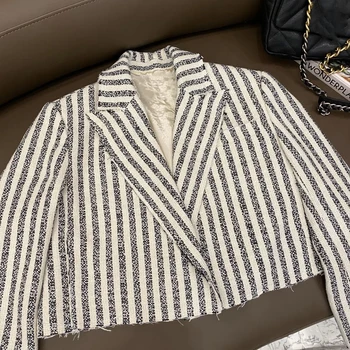 

2020 New Ladies High Quality Fashion Long Sleeve Lapel Striped Small Suit 0908