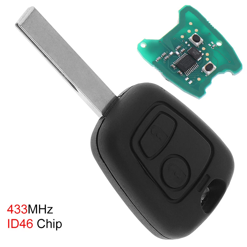 433MHz 2 Buttons Remote Car Key Replacement with ID46 Chip and HU83 Blade Fit for Citroen 73373067C / Peugeot- 307 2000-2017