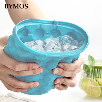 

Dropshipping Portable 2 in 1 Large Silicone Ice Bucket Mold with Lid Space Saving Cube Maker Tools for Kitchen Party Barware