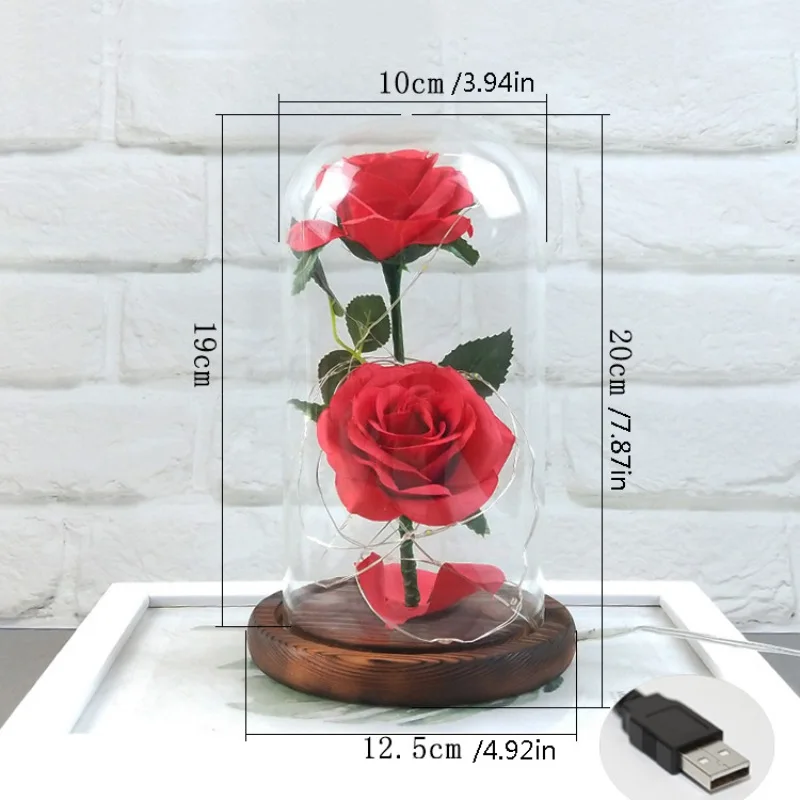 Drop Shipping Beauty and the Beast Red Rose in a Glass Dome with LED Light and Base for Valentine's Mother's Day Gifts Free Ship