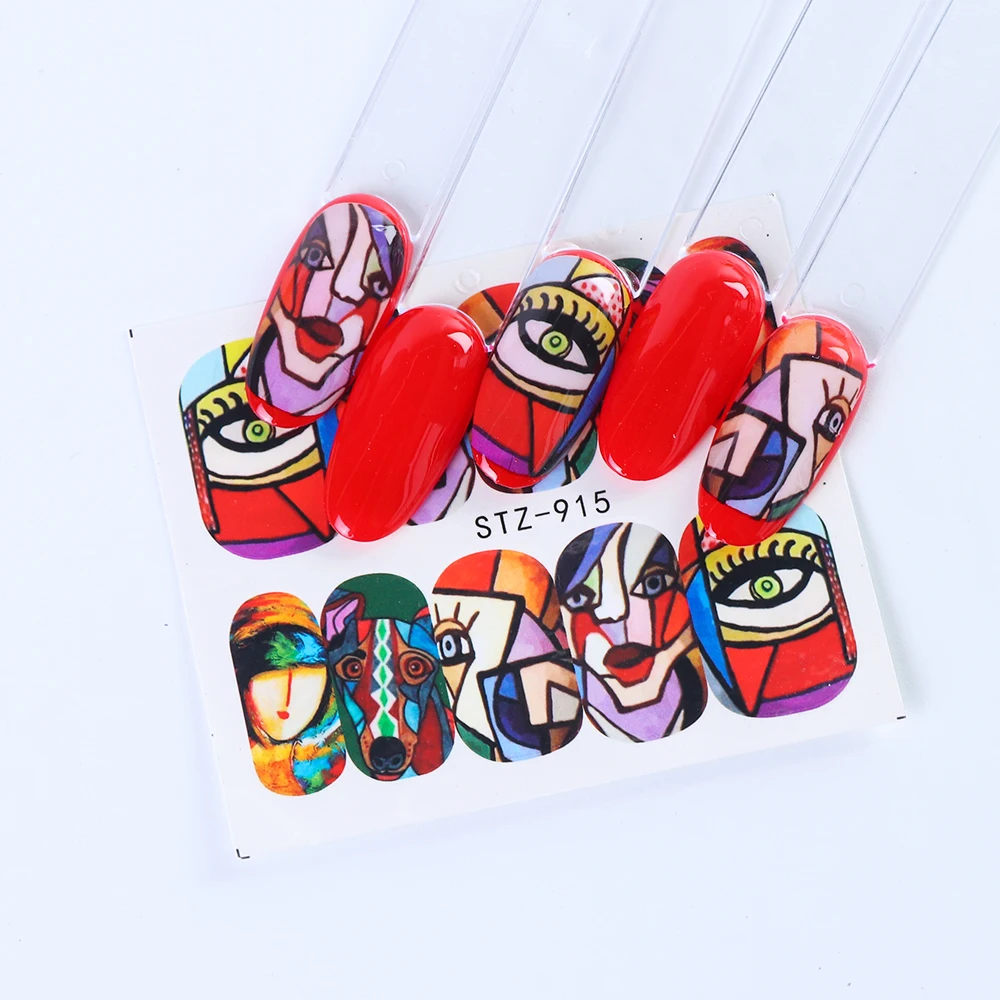 1pc Abstract Face Nail Water Stickers Decals Colorful Beauty Cool Girls Slider Charming New Year Decorations LYSTZ906-921 - Цвет: STZ915