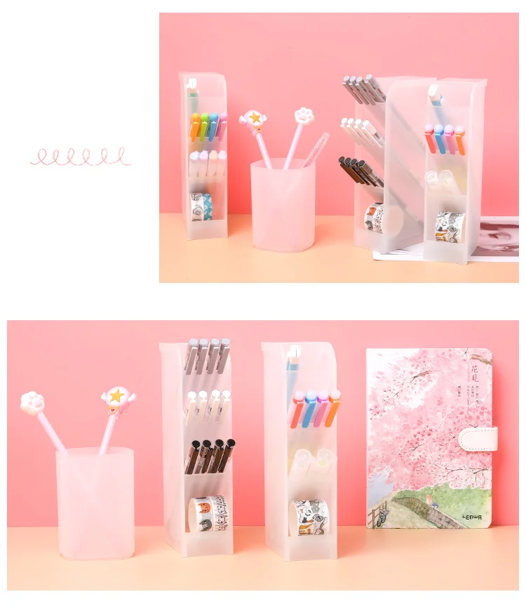 1 pcs Simple Pen Holder Transparent Scrub Desk Organizer Stationery Pencil Storage School Office Supplies Desk Accessories