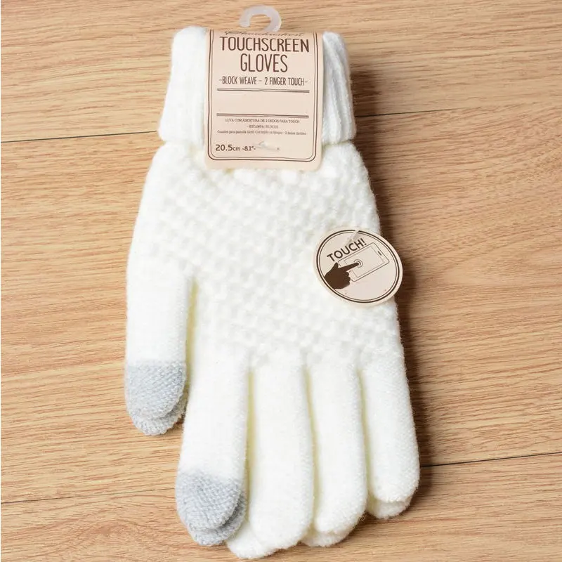 Волшебные сенсорные перчатки для женщин и девушек, женские тянущиеся вязаные перчатки, варежки, зимние теплые аксессуары, шерстяные перчатки - Цвет: Белый