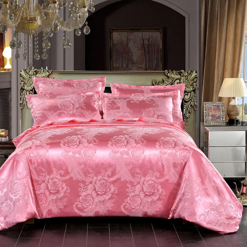 Новинка, европейский стиль, хлопок, сатин, жаккардовый Комплект постельного белья, четыре предмета, Дворцовый стиль, свадебное украшение - Цвет: Rose red