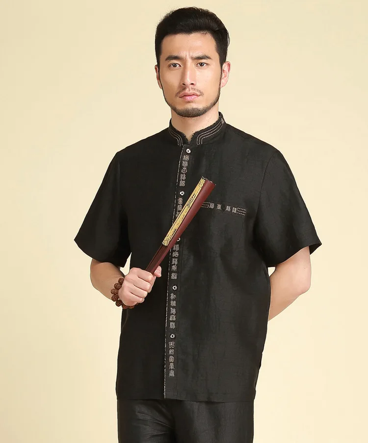 Мужская шелковая рубашка с коротким рукавом Xiangyun летний костюм Топ среднего возраста и старого Танга костюм 32066
