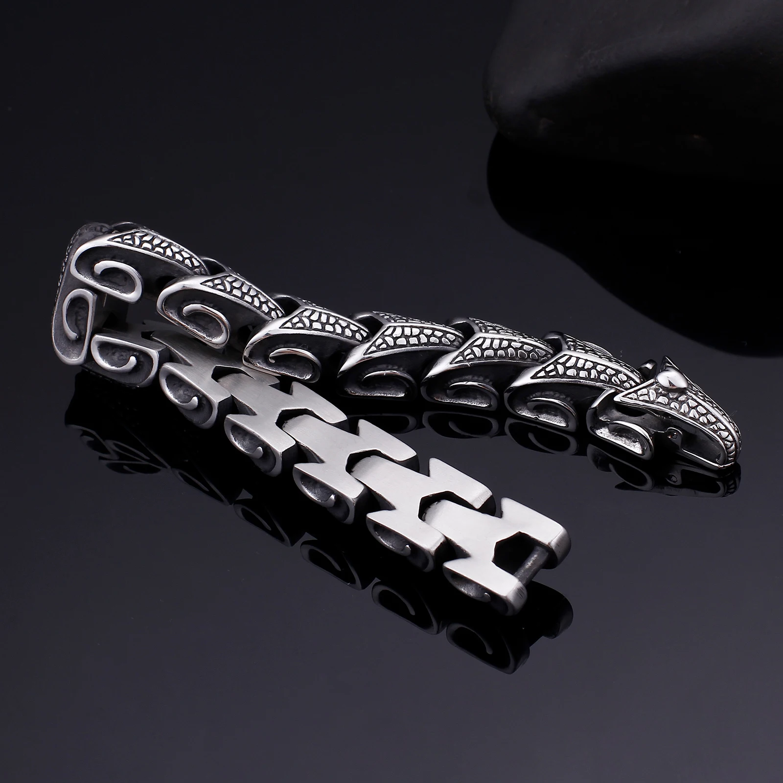 Fongten Винтажная с драконом черный браслет из нержавеющей стали мужские браслеты в стиле панк Модные ювелирные изделия