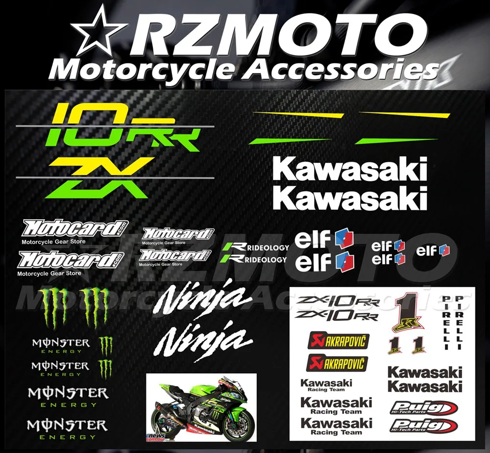 

NEW Fit For Kawasaki ZX10R Sticker ZX-10R 10R WSBK 2016-2019 Motorcycle Decal Logo Pad Fairing Colur DIY RZMOTO