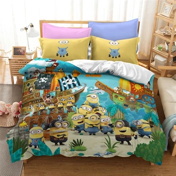 

Hot Sale Cartoon Minions Bedding Set Cute Kids Despicable Me Printed Comforter Cover Pillowcase Duvet Cover Set Free Shipping