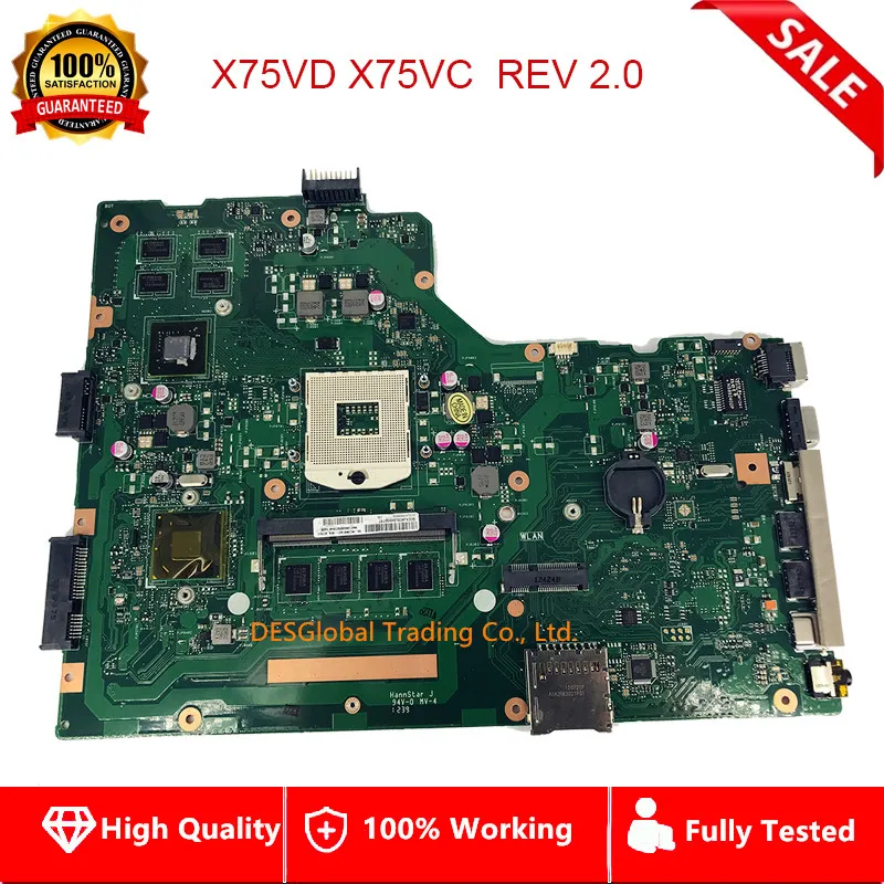 

Motherboard REV 2.0 For ASUS X75VD X75VC Laptop 08606E923BA4 0408 Mainboard Fully Tested Fast Shipping
