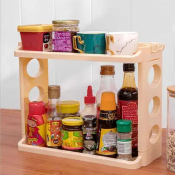 

Durable Seasoning Rack Multifunction Shelf Sundry Storage Rack Seasoning Bottle Shelf for Home Kitchen Desktop (Beige)