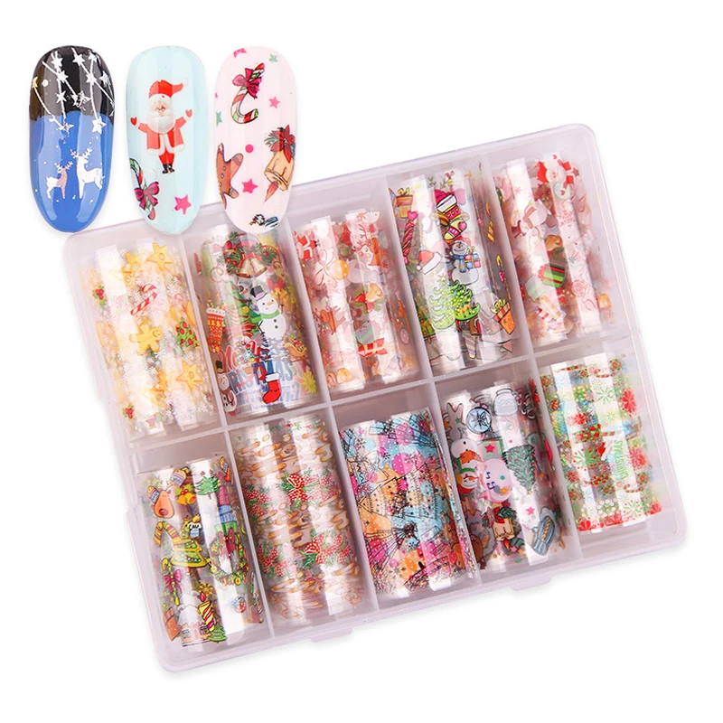 10Rolls/Box Nail Foils Transfer Stickers Christmas Design Water Decals Accessories Beauty Decoration Xmas Gift Manicure Set | Красота и