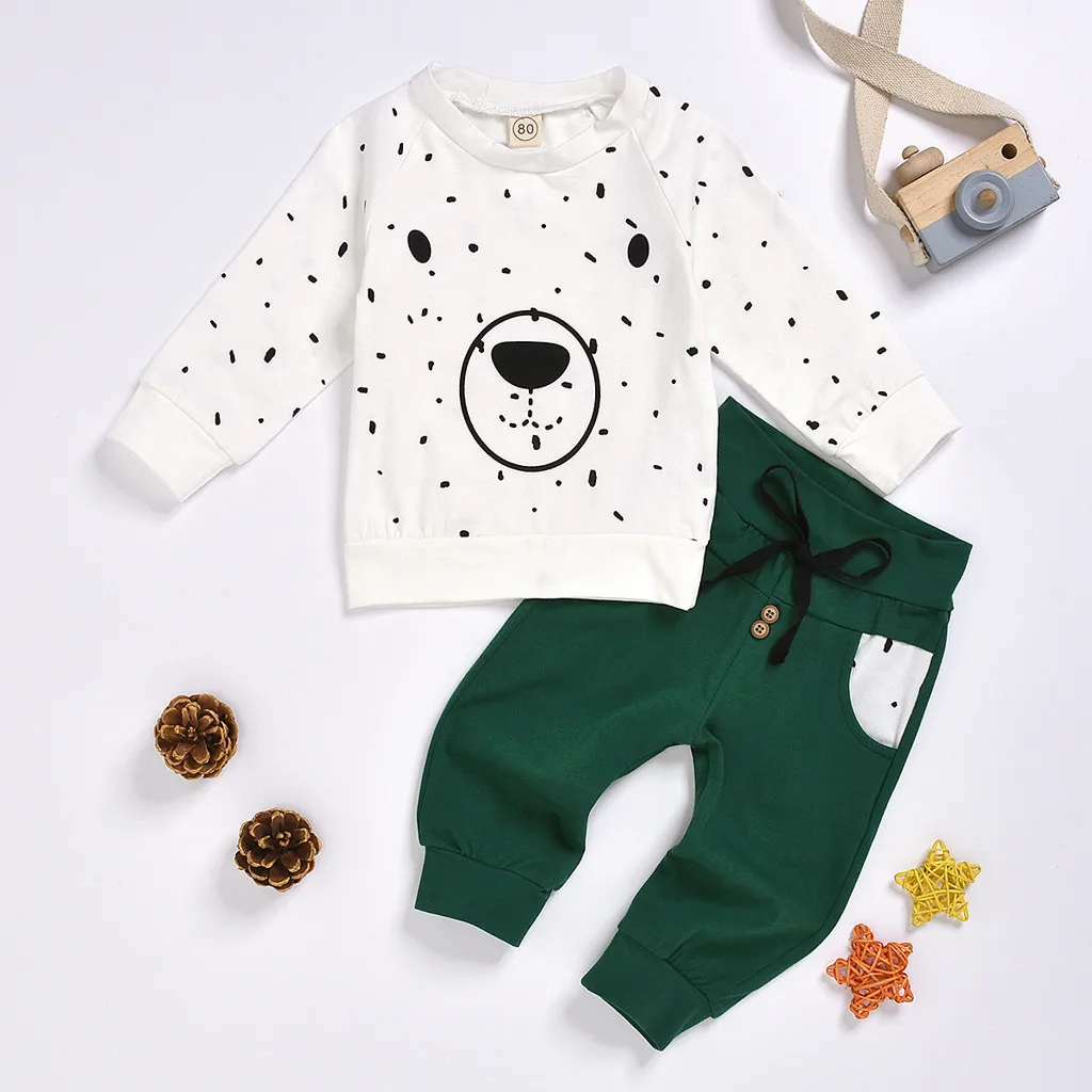 Комплект одежды для маленьких мальчиков; толстовка с капюшоном и рисунком медведя; толстовка+ штаны; комплект одежды; ubranka dla niemowlat