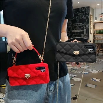 

Wallet Case For Huawei P30 Pro Soft Silicone Card Slot Handbag Lady Girl Purse Phone Case For Huawei P30 Cover With Strap Chain