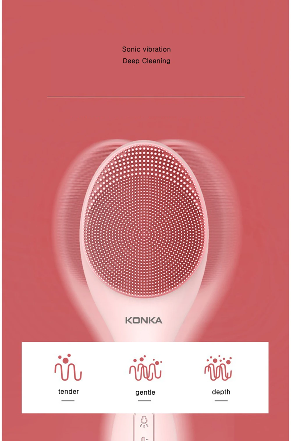 Rechargeable Silicone Facial Cleansing Brush with Red Light