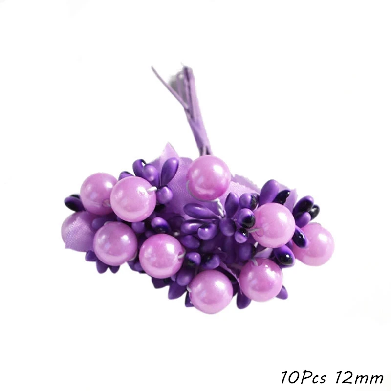 10pcs 12mm Смешанный фиолетовый искусственный цветок вишня тычинки ягоды Набор DIY Рождественское украшение свадебный торт подарочная коробка венки Рождественский Декор - Цвет: 10pcs 12mm
