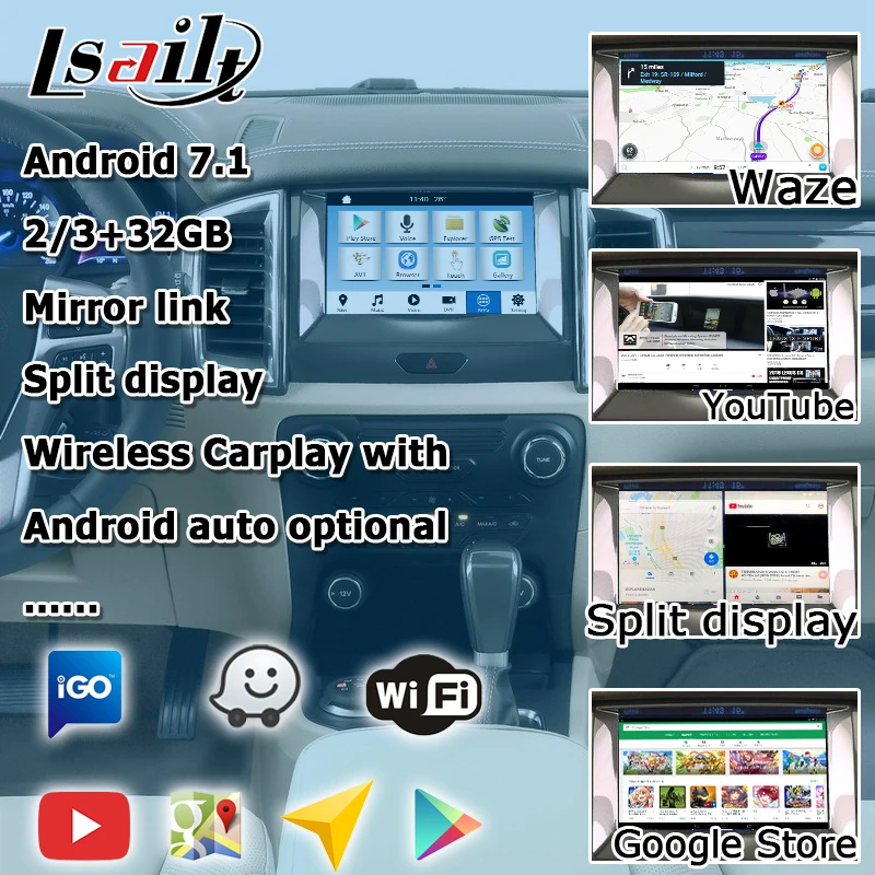Android/carplay интерфейсная коробка для Ford Everest Ranger gps навигация видео интерфейс коробка синхронизация 3 зеркальная ссылка youtube по Lsailt