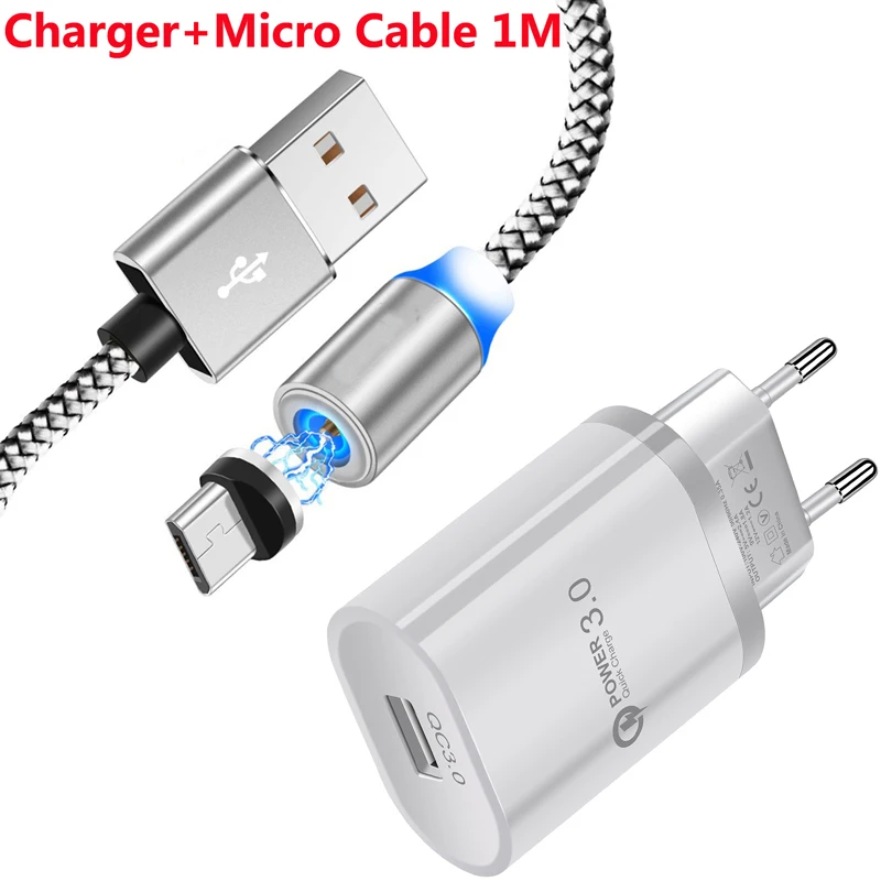 Путешествия QC 3,0 USB быстрое зарядное устройство магнитный микро USB кабель для samsung Galaxy J7 J5 J4 J3 LG G3 Stylo 3 OPPO VIVO Android телефон - Тип штекера: Charger and Cable