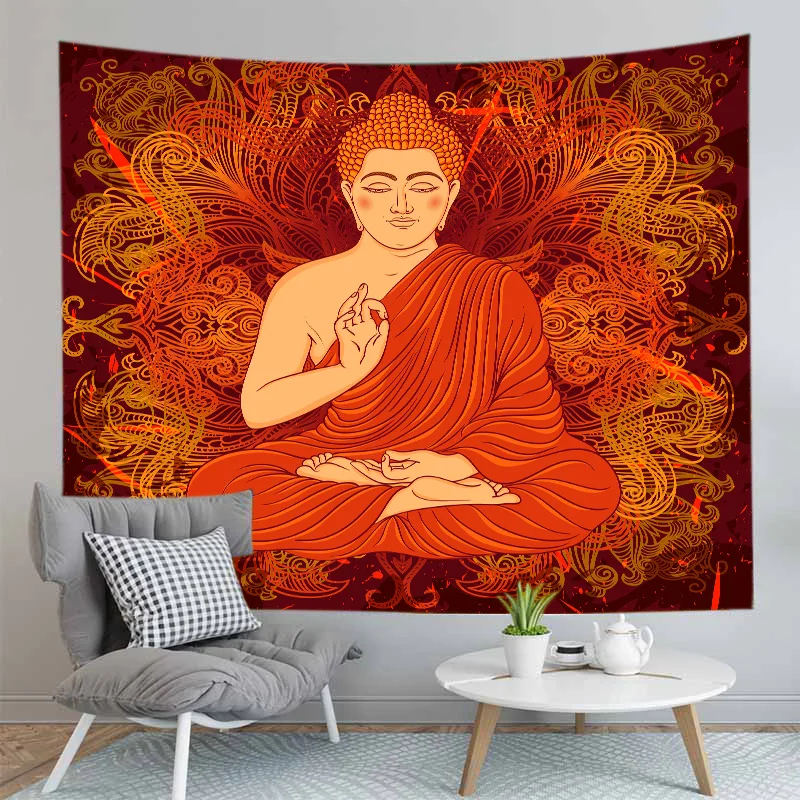 Indian Buddha Statue MeditationTapestry Wall Hanging Mandala Tapestries Wall Cloth Yoga Carpet Boho Decor