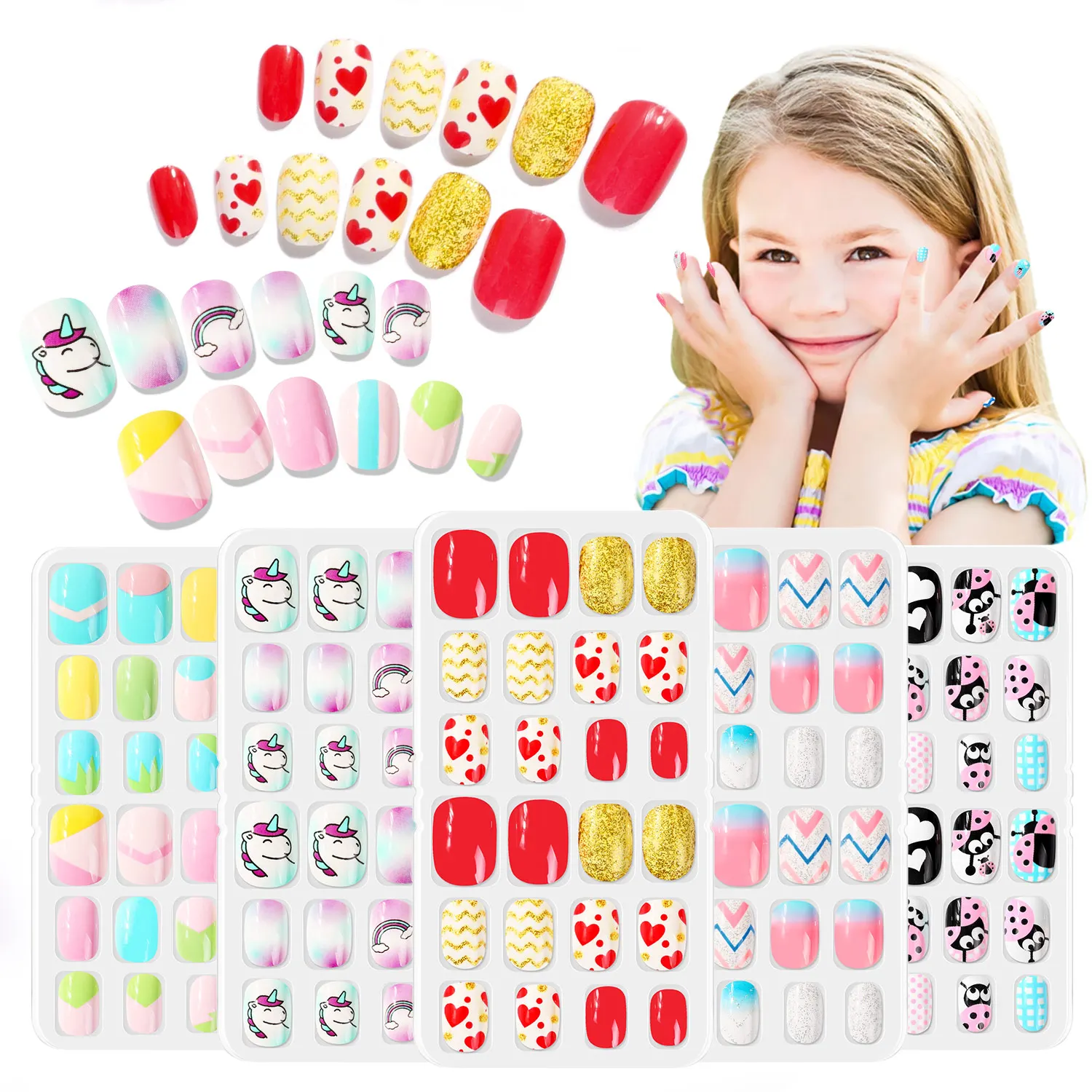 120pcsChildFullCoverNailsKidsFalseForKidGirlsCandyPresson