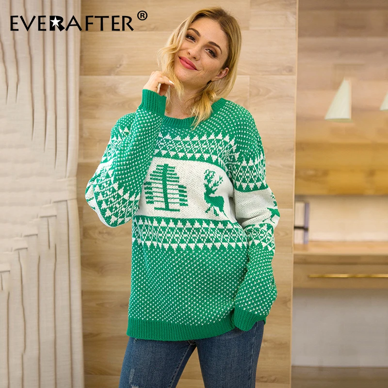 EVERAFTER 2019 Christmas Sweaters Women Warm Xmas Pullover Deer Winter Fashion Oversized Knitted Sweater Ladies Knitwear Jumper | Женская