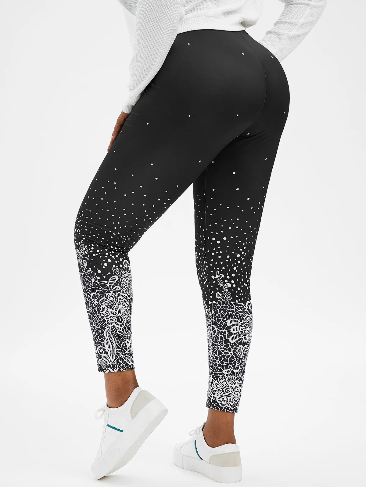 white leggings New Fashion Plus Size Monochrome Floral Print Leggings Jeggings For Women 4xl 5xl Pants High Waist Denim Pencil Pants fabletics leggings