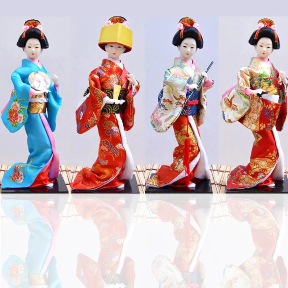 Oriental Japanese Brocade Kimono Kabuki Doll Geisha Figure Figurine Statu