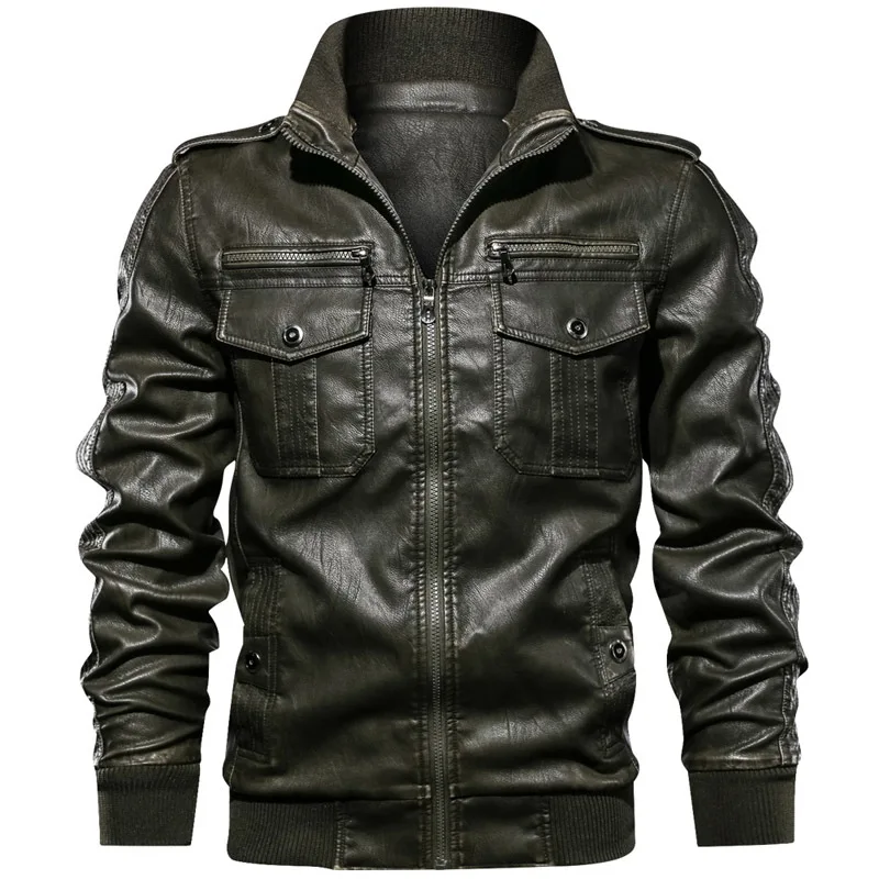 2902 dark green Новая куртка мужская повседневная верхняя одежда ветровка Съемная с капюшоном кожаные мужские куртки новинка осень зима мото PU пальто из искусственной кожи - Цвет: 2902 dark green