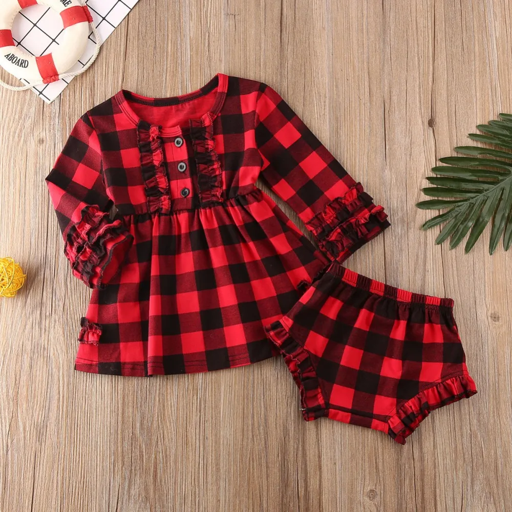 Рождественская Одежда для маленьких девочек от 0 до 24 месяцев, хлопковая футболка с длинными рукавами и шорты комплект из 2 предметов