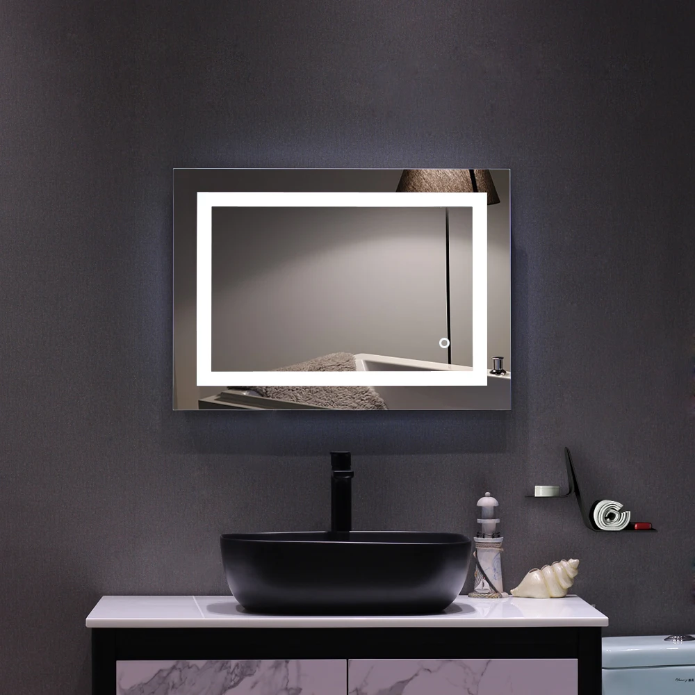 

28"x 20" Modern Built-in Light Strip Touch LED Bathroom Mirror Silver For Make up Fast Delivery