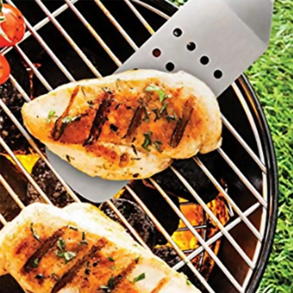 Grill Shovel Extra Thick Wear-resistant Rustless Durable Heat-resistant Stainless Steel Grill Fork Tong Scraper Barbecue Tools
