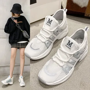 

Single shoe women 2020 spring summer new comfortable ladies casual net shoes outdoor light lace sport shoes thick non-slip shoe