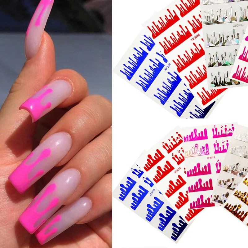 5Pcs Drip Nails Water Slide Dripping Nail Decal Holographic Nail Foil Self Adhesive 3D Holo Flame Nail Art Transfer Sticker