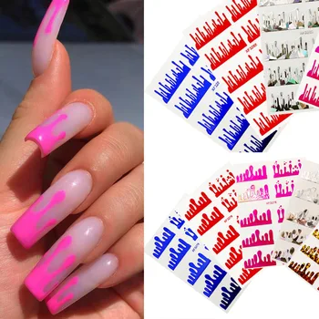 

5pcs Drip Nails Decal Sticker Water Slide Dripping Nail Decal Holographic Nail Foil Self Adhesive Flame Nail Art Sticker