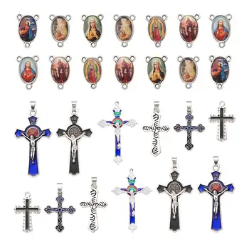 

24pcs/set Religion Alloy Enamel Cross Pendants Mixed Color with Oval & Saint Chandelier Components Links for Jewelry Making DIY
