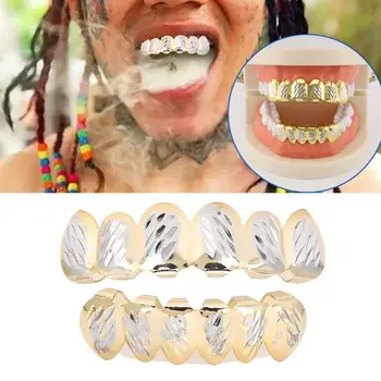 

Hip Hop Gold Dental Grills Teeth Set Dual Color Hip Hop Bling Grillz for Halloween Tooth Party Gift