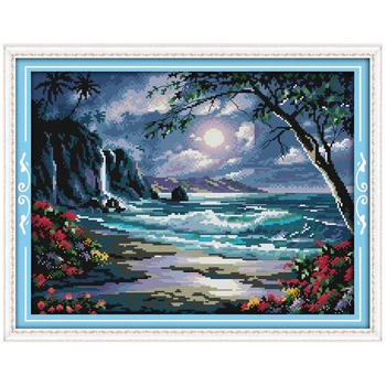 

The sea of the moon painting counted 11CT 14CT DIY kit Chinese wholesale Cross Stitch embroidery needlework Sets home decor