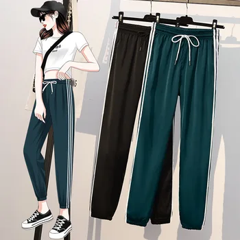 

Large Size Dress Stripes Viscose Chiffon Casual Pants Summer Fat mm 200 Harem Pants Athletic Pants