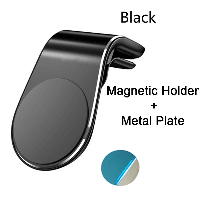 Крепкая Магнитная l-образная воздушная подставка для телефона Xiaomi Mi 9 Plus Универсальный держатель для мобильного телефона в автомобиле для huawei Honor P20 Lite - Цвет: Черный