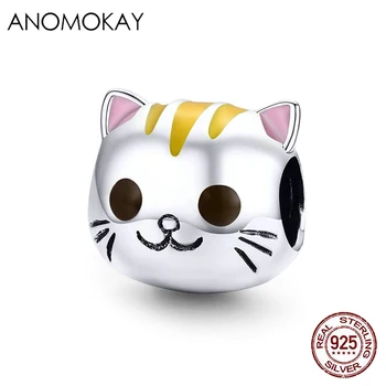 

Anomokay 100% 925 Sterling Silver Sparkling Baby Kitty Cat Beads fit Bracelets & Bangles S925 Silver Cat Bead for Women Fashion