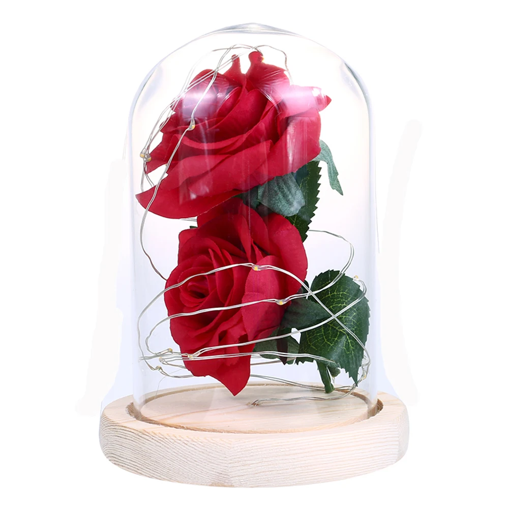 Красавица и чудовище, вечный цветок розы в стеклянном куполе золотой лист Роза День Святого Валентина подарок светодиодный лампы с розами имитация Роза декор - Цвет: Two roses