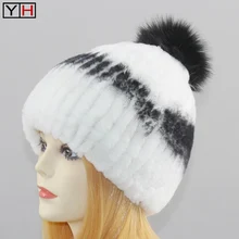 Модные женские натуральный мех кролика рекс меховая шапка зимняя женская теплая шапка с ушами для девочек эластичные Хорошее качество меха Шапки оптом и в розницу