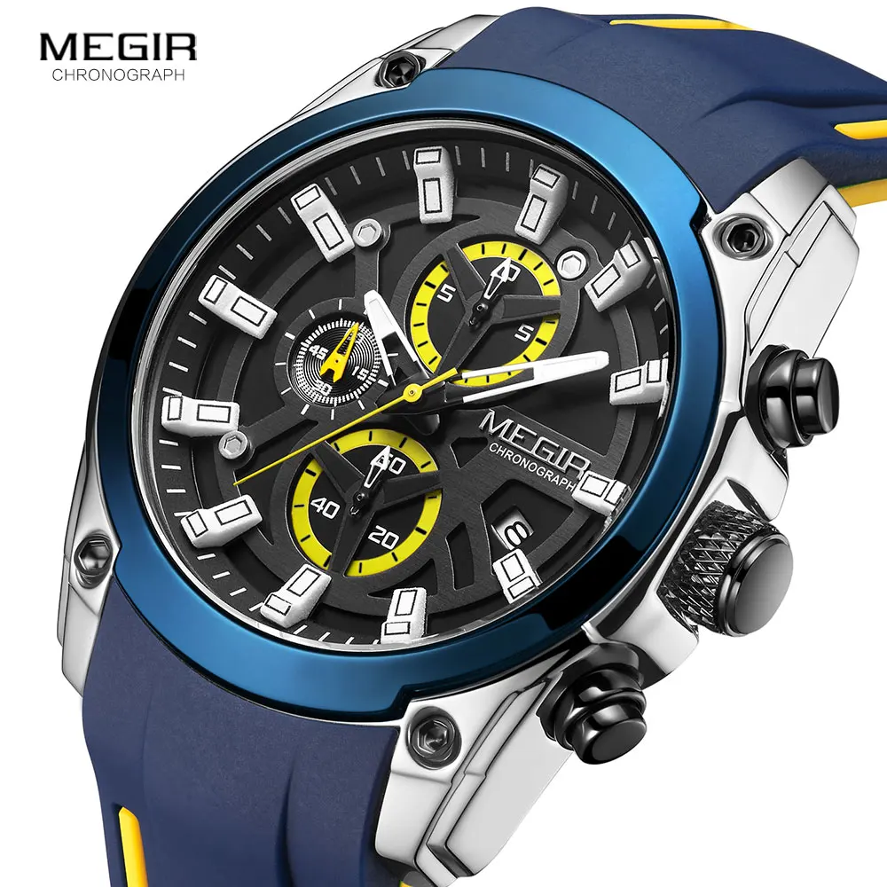 MEGIR Men's Military Sport Watches Men Waterproof Fashion Blue Silicone Strap Wristwatch Man Luxury Top Brand Luminous Watch