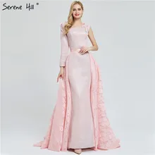 Дубай дизайн розовый одно плечо вечерние платья Винтаж Жемчуг Русалка сексуальные вечерние платья настоящая фотография LA60929